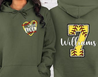 Personalized Softball Mom Hoodie: Custom Number & Name Sport Hoodie