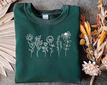 Floral Sweatshirt: Cottagecore Wildflower Botanical Design