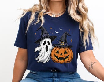 Ghost Pumpkin Shirt: Spooky Halloween Witch Hat Design
