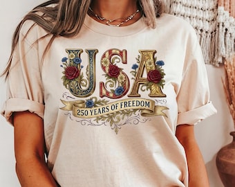 Retro USA 250 Shirt: Floral Patriotic Tee Independence Day Celebration