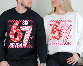6 7 Meme Valentine Sweatshirt: Six Seven Heart Graphic Crewneck