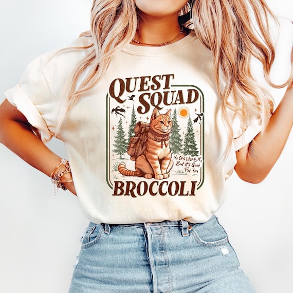 Comfort Colors Broccoli Cat Shirt: Quest Squad Romantasy Tee