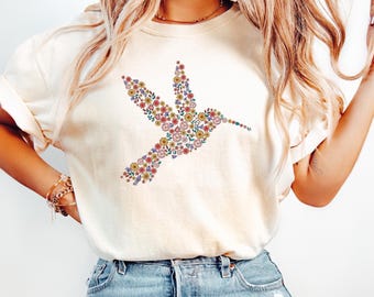 Comfort Colors Floral Hummingbird T-Shirt - Subtle Resist Design