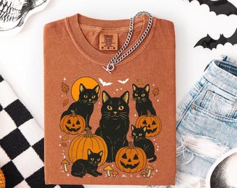 Comfort Colors Black Cat Pumpkin Shirt: Cozy Halloween Tee