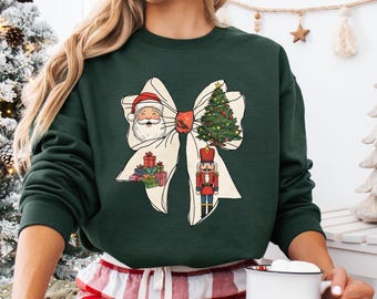 Vintage Santa Bow Sweatshirt: Retro Christmas Crewneck