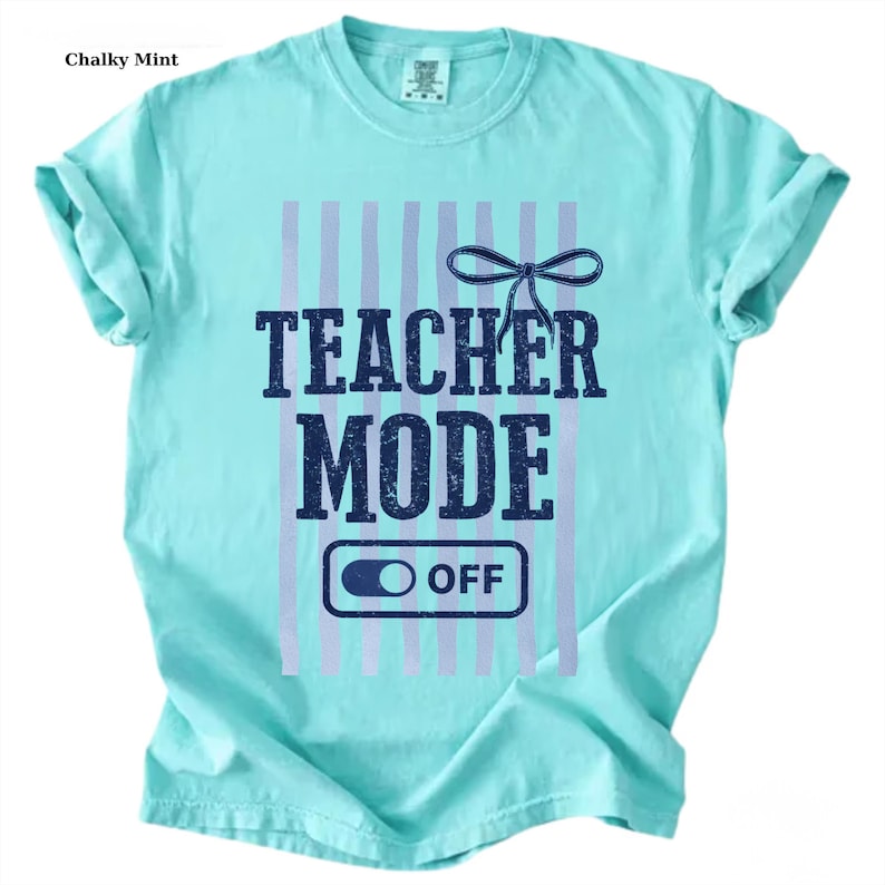 Teacher Mode Off Comfort Colors, Striped Last Day Of School Tee, Teacher Summer Clothing image 12