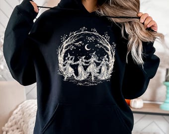 Halloween Witch Hoodie: Vintage Moon Circle Witches Retro Pullover