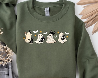 Halloween Black Cat & Ghost Sweatshirt: Spooky Season Comfort