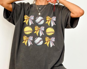 Comfort Colors Softball Bow Shirt: Coquette Game Day Tee