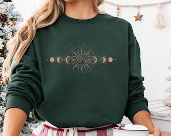 Moon Phase Sweatshirt: Mystical Sun Sweatshirt Boho Celestial Crewneck