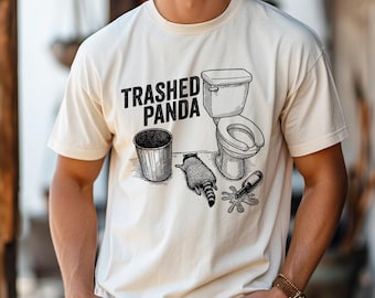 Trashed Panda Comfort Colors Shirt: Vintage Style Raccoon Drinking Tee