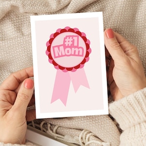 Muttertag Karte No. 1 Mom Geschenk Mama, süße Geschenkidee beste Mama, Grußkarte Danke Mama, witzige Geschenkidee Geburtstag Postkarte pink