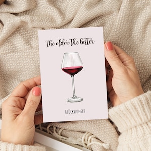 Lustige Grußkarte Weinliebhaber, Humorvolle A6 Wein Klappkarte beste Freundin, Vino Geburtstagskarte Schwester, Geschenk Glückwunschkarte