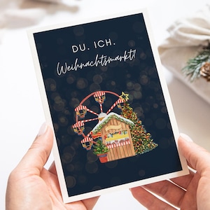 Einladung Weihnachtsmarkt Postkarte, Gutschein Weihnachtsmarktbesuch Freundin, Zeit verschenken Nikolaus Adventskalender Partner Karte