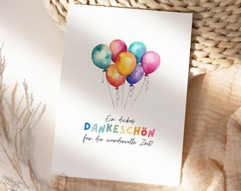 Tarjeta de agradecimiento Kita para educadores con globos de colores A6, tarjeta plegable de despedida para jardín de infantes, tarjeta de felicitación de agradecimiento para niñeras, regalo de despedida