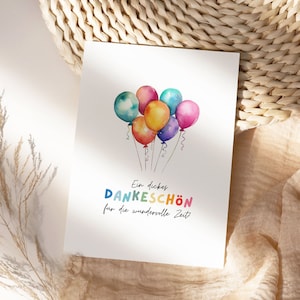Kita Dankeskarte Erzieherin bunte Ballons A6, Geschenk Abschied Kindergarten Klappkarte, Tagesmutter Dankeschön Grußkarte Abschiedsgeschenk