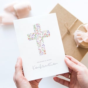 Einladung Konfirmation Mädchen, Konfirmation Einladungskarte Blumen, Konfirmation Einladung floral, Moderne Konfirmationseinladung Kreuz