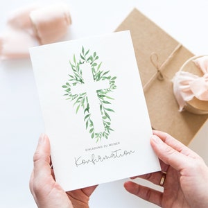 Einladung Konfirmation Eukalyptus, Konfirmation Einladungskarte Mädchen, Konfirmation Einladung Junge, Moderne Konfirmationseinladung Kreuz