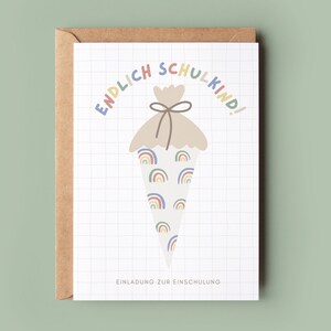 Regenbogen Schultüte Einladungskarte Einschulung Mädchen, Vintage Zuckertüte Einladung Junge, Einschulungseinladung Schulanfang Schulkind