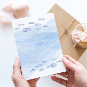 Einladung Konfirmation Fische, Konfirmation Einladungskarte Junge, Konfirmation Einladung Mädchen, Moderne Konfirmationseinladung