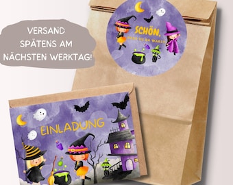 Hexen Einladungskarten Gastgeschenktüten Geburtstagsset Halloween Geburtstag Party Einladungen Kindergeburtstag Mädchen, inkl.  Umschläge