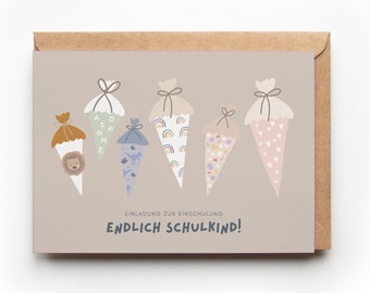 Einladungskarte Einschulung Schultüte Einladung Set zum Ausfüllen Schulanfang Einladung Junge und Mädchen Schulkind Einladung Schulbeginn