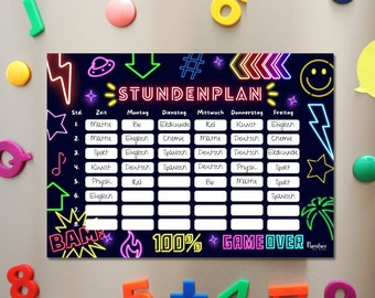 A4 Magnetischer Neon Stundenplan Geschenk Einschulung Junge, cooler abwischbarer Wochenplaner Schulkind, wahlweise mit Stift für Kühlschrank