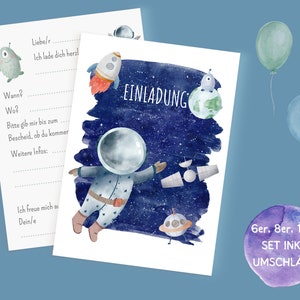 Astronaut invitation card set to fill out including envelopes for space children's birthday or astronaut birthday