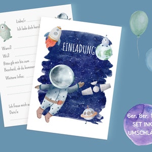 Astronaut Einladungskarten Set zum Ausfüllen inkl. Umschläge für Weltall Kindergeburtstag oder Astronauten Geburtstag