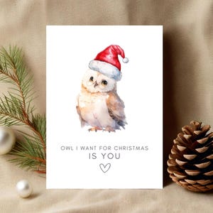 Lustige Weihnachtskarte Eule Freund, Süßer Weihnachtsgruß Ehemann, Humorvoll Karte Weihnachten Partner, All I want for christmas Wortspiel