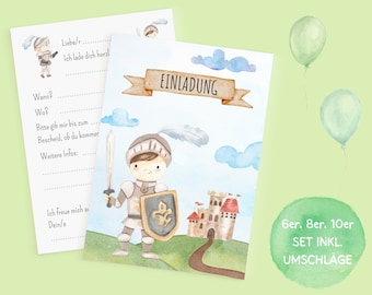 Ritter Einladungskarten Set zum Ausfüllen inkl. Umschläge für Ritter Kindergeburtstag oder Ritter Party