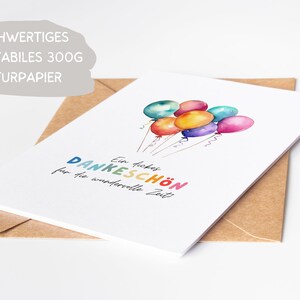 Kita Dankeskarte Erzieherin bunte Ballons A6, Geschenk Abschied Kindergarten Klappkarte, Tagesmutter Dankeschön Grußkarte Abschiedsgeschenk