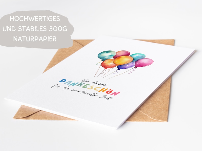 Kita Dankeskarte Erzieherin bunte Ballons A6, Geschenk Abschied Kindergarten Klappkarte, Tagesmutter Dankeschön Grußkarte Abschiedsgeschenk