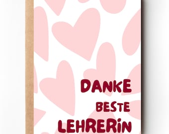 Dankeskarte Lehrerin Geschenk Grundschule Dankeschön beste Klassenlehrerin Grußkarte danke sagen Schule Abschiedsgeschenk Karte modern rosa
