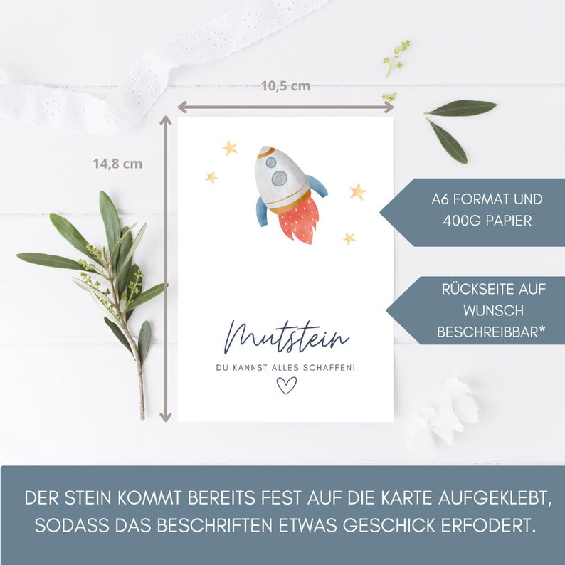 Mutstein Einschulung Junge Rakete, Schulkind Mutmacher Geschenk Schulanfang, Füllung Schultüte Glücksbringer, Schulstart Glücksstein Prüfung