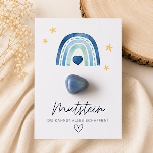 Courage Stone for Boys Starting School, Blue Rainbow, Schoolchild Encouragement Gift, Back to School Filler, Lucky Charm for Starting School