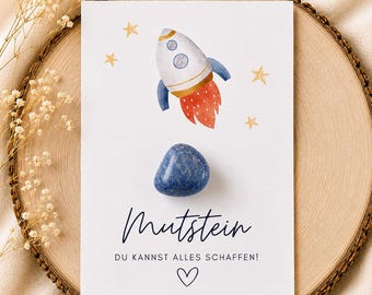 Courage Stone for a Boy's First Day of School, Rocket, Schoolchild Encouragement Gift, Back to School Filler, Lucky Charm, Starting School, Lucky Stone for Exams