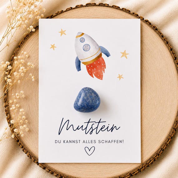 Mutstein Einschulung Junge Rakete, Schulkind Mutmacher Geschenk Schulanfang, Füllung Schultüte Glücksbringer, Schulstart Glücksstein Prüfung