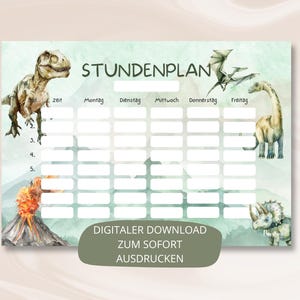 Digital Dino Timetable Boy Instant Download PDF A4, T-Rex Weekly Schedule to Print School Child, Dinosaur Gift Idea School Enrollment
