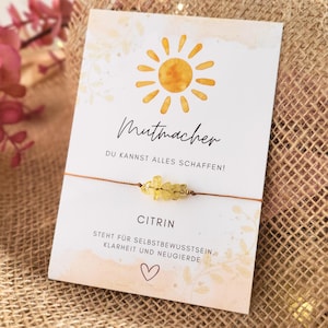 Mutmacher Armband Selbstbewusstsein Citrin Gelb, Talisman Selbstvertrauen Du kannst alles schaffen Geschenk, Freundin Glücksbringer Prüfung