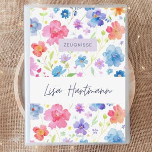 Personalisierte Zeugnismappe Mädchen mit Name bunte Wildblumen Urkundenmappe Geschenk Einschulung Mädchen Dokumentenmappe Aquarell Schule