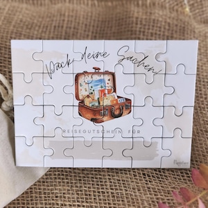 Puzzle Reise Gutschein Überraschung Mann individuell, kreative Urlaub Geschenkidee Reiseliebhaber personalisierbarer zum Selbstausfüllen