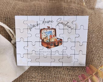 Puzzle Reise Gutschein Überraschung Mann individuell, kreative Urlaub Geschenkidee Reiseliebhaber personalisierbarer zum Selbstausfüllen