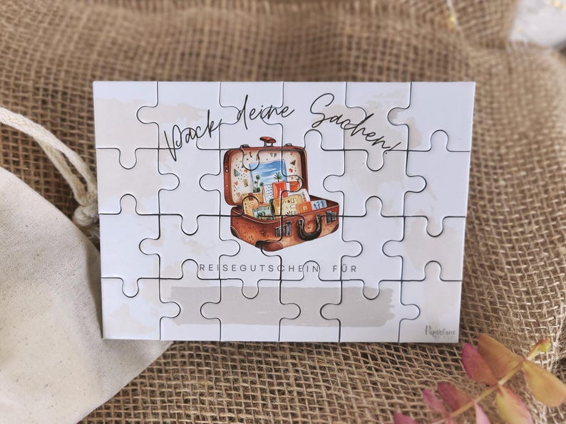 Puzzle Reise Gutschein Überraschung Mann individuell, kreative Rätsel Geschenkidee Reiseliebhaber personalisierbarer zum Selbstausfüllen