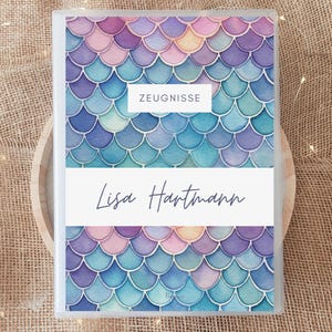 Personalisierte Zeugnismappe Mädchen, Meerjungfrau Mappe mit Name, Geschenk Einschulung Mädchen, Dokumentenmappe Aquarell Schulanfang bunt