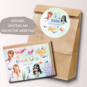 Meerjungfrau Einladungskarten Gastgeschenktüten Geburtstagsset Unter-Wasser Party Einladungen Kindergeburtstag Mädchen, inkl.  Umschläge