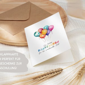 Kita Dankeskarte Erzieherin bunte Ballons A6, Geschenk Abschied Kindergarten Klappkarte, Tagesmutter Dankeschön Grußkarte Abschiedsgeschenk