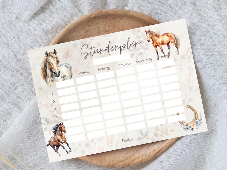 Digitaler Pferde Stundenplan Mädchen Sofort Download PDF DIN A4 zum Ausdrucken Wochenplaner Schulkind Pferdefan Geschenk Einschulung Boho
