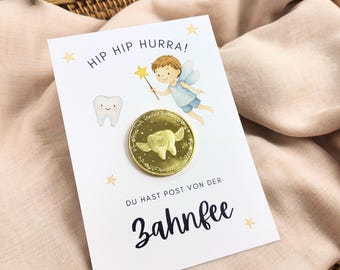 Geschenk von Zahnfee Post Wackelzahn Münze Zahnfee Brief Zahnlücke personalisierbares Geschenk Zahnfee Junge Belohnung Tooth Fairy Idee