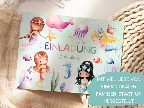 Meerjungfrau Geburtstagseinladungen – 8 Süße Karten Für Kinderparty, Sommerfest Oder Karneval